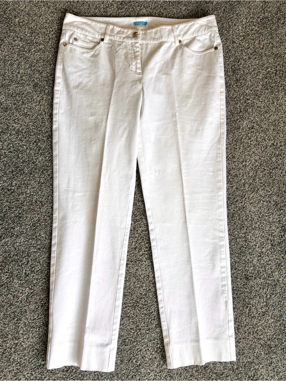 J. McLaughlin White Straight Leg Pants Size 8 Stretch Classic Coastal Clean Hem